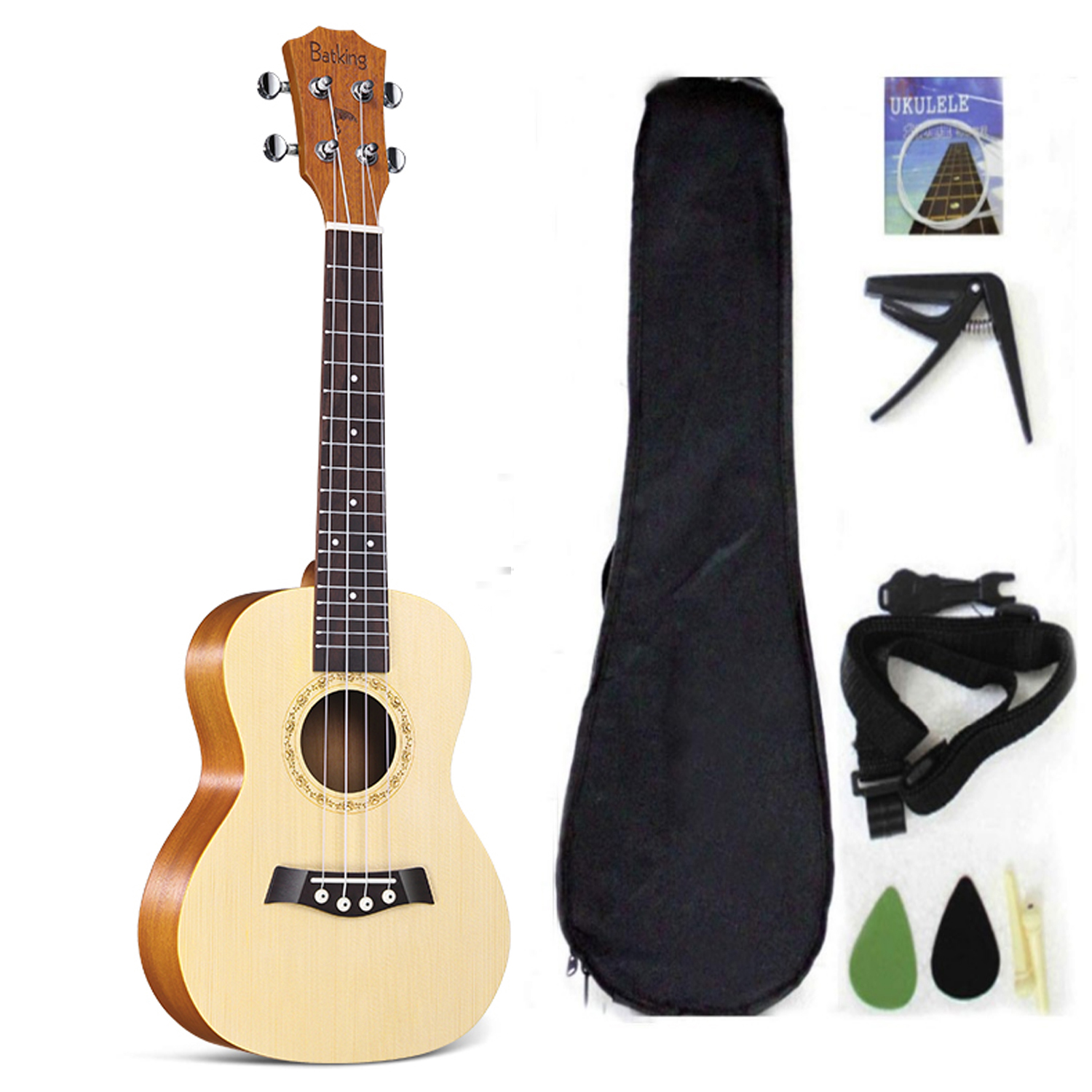 Ukulele Solid Top Spruce With Ukulele Accessories With Gig Bag Strap Nylon String Electric Tuner Picks(US 21 23 26)