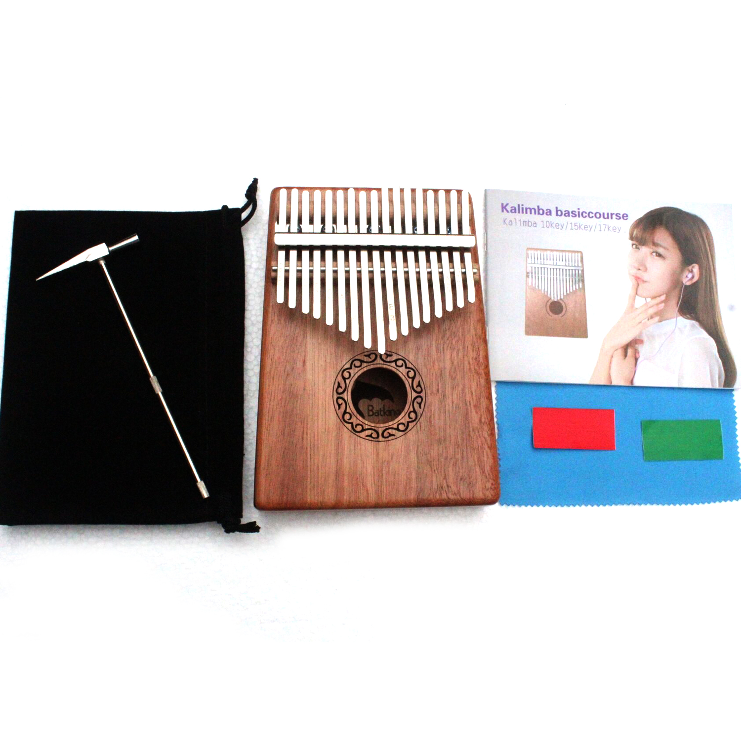 17 Keys Kalimba Thumb Piano Solid Mahogany Body With Learning Book Tune Hammer Cloth Bag Sticker Bilingual Instruction(KB02)