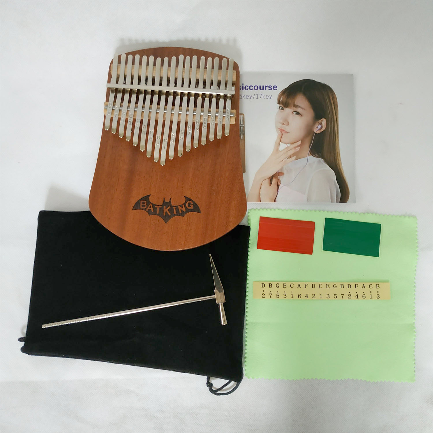 17 Keys Kalimba Thumb Piano Solid Sapele Body With Learning Book Tune Hammer Cloth Bag Sticker Bilingual Instruction(KB01)