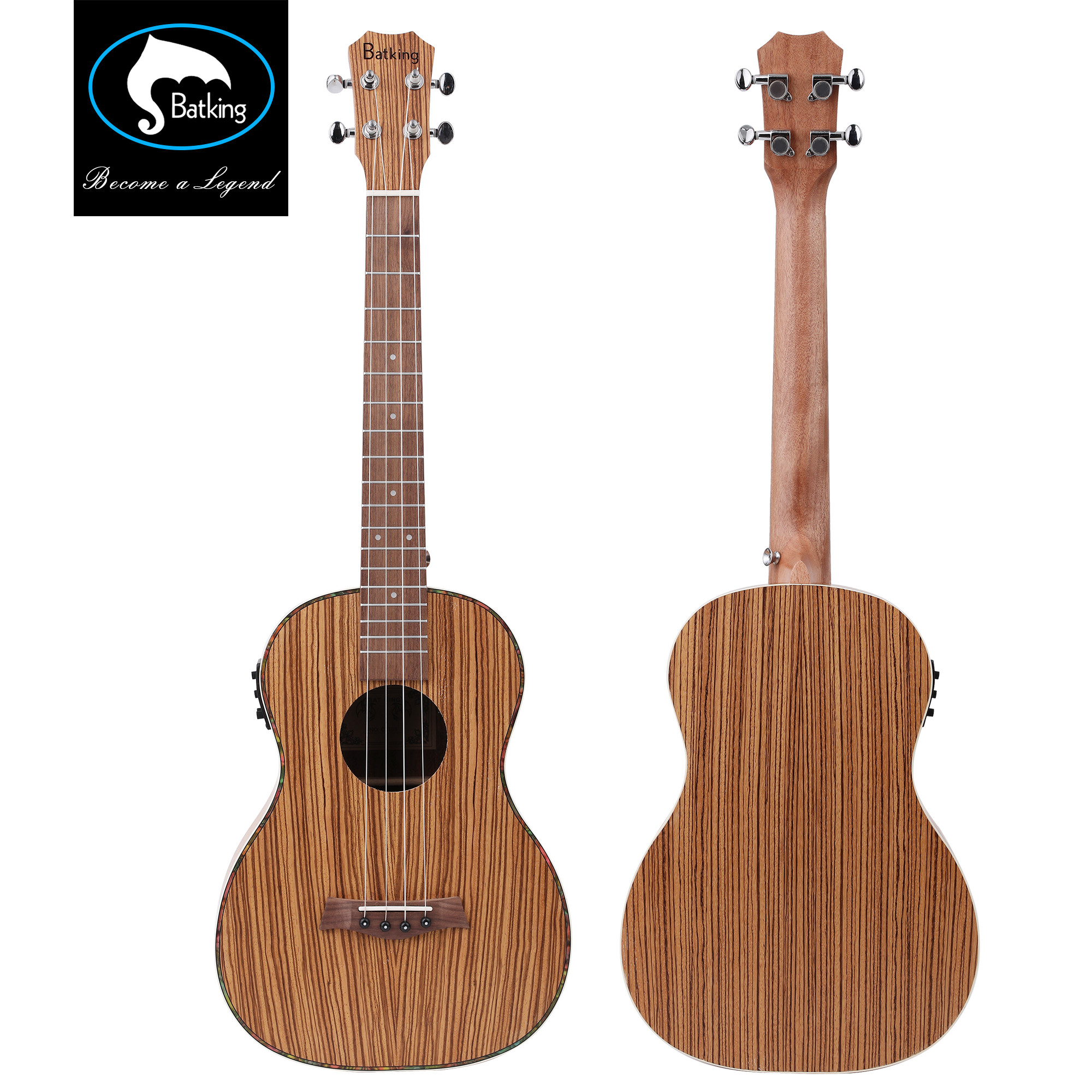 30 Inch Satin Zebrawood Acoustic Ukulele with Built In Preamp and Tuning EQ Picks Spare Nylon Strings Bag Included(U6)