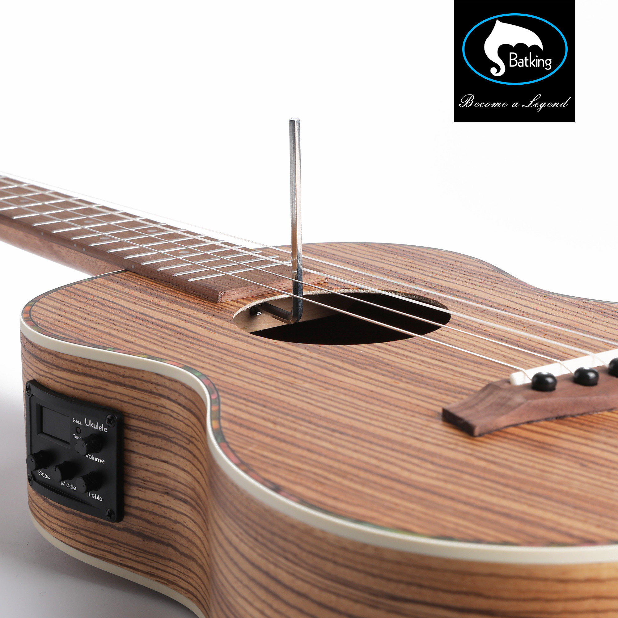 30 Inch Satin Zebrawood Acoustic Ukulele with Built In Preamp and Tuning EQ Picks Spare Nylon Strings Bag Included(U6)