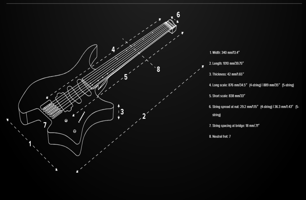 Musoo brand fanned fret headless 4string electric bass(FB04)