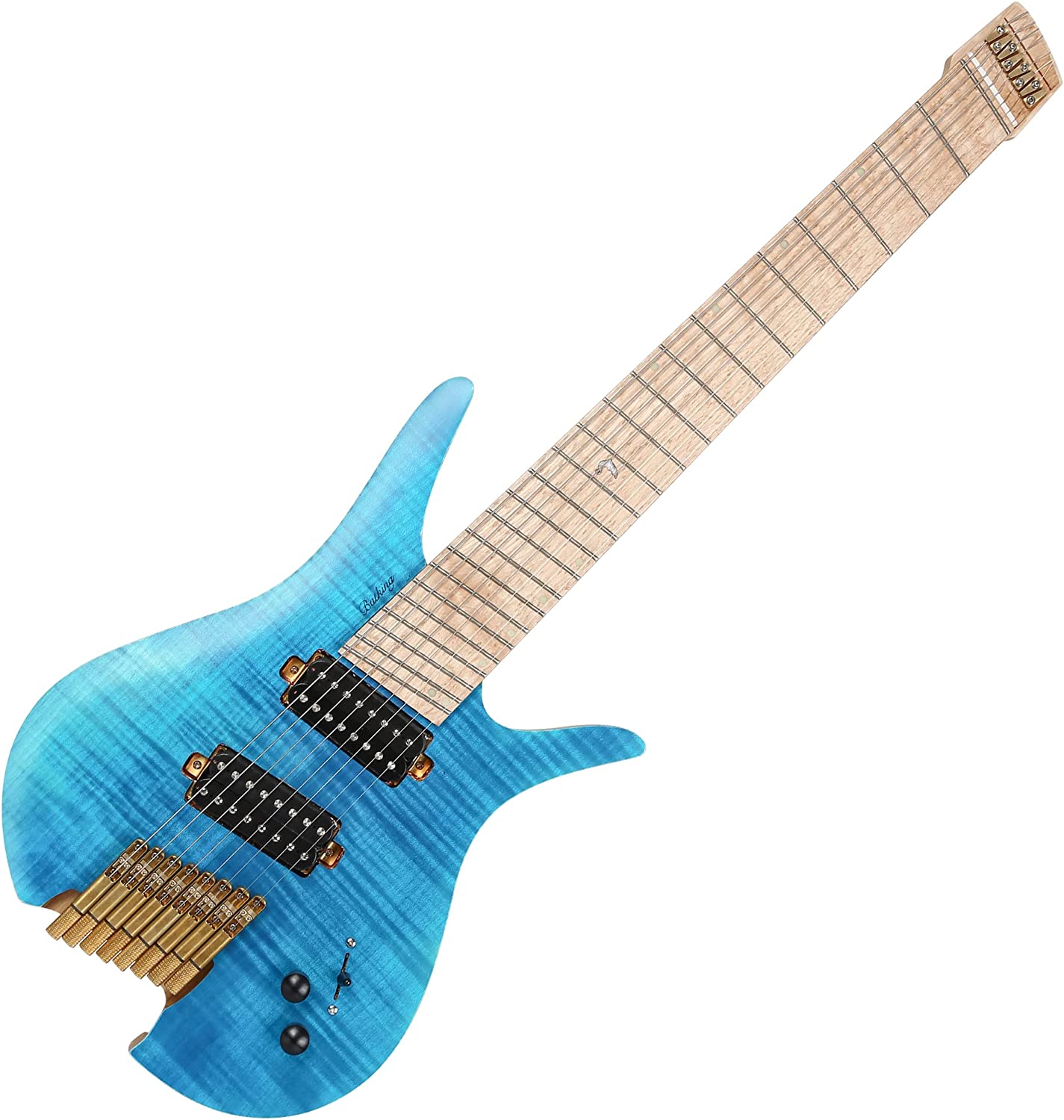 Batking 8 String Fanned Fret Headless Electric Travel Guitar with Multiscale Birdeyes Fingerboard Of Luminous Inlay(HF12)