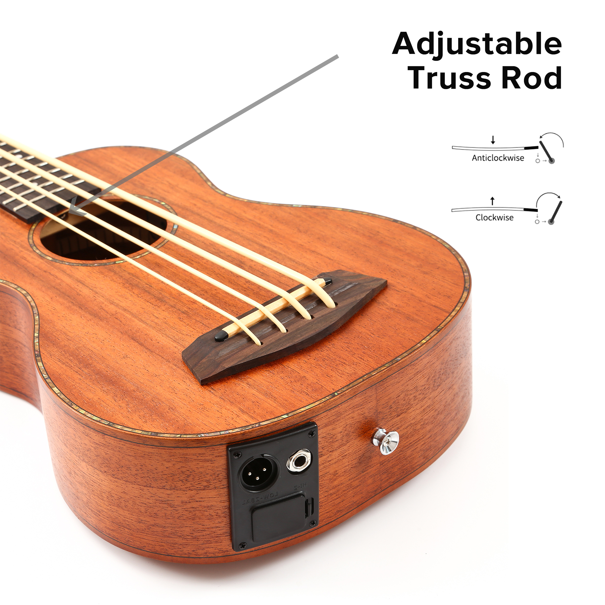 30 Inch Concert Ukulele Bass Mini Acoustic Uke Handcraft Solid Acacia Wood(UBB02)