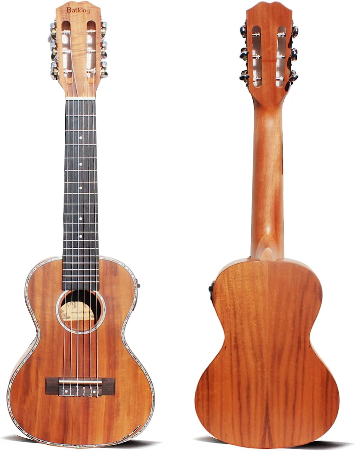 Batking Guitalele Left Hand 28 inch Acoustic 6 Strings Electric Guitar Ukulele Small Travel Classical Guitarlele Acacia KOA Wood Satin Finish For Adults Kids Beginners with EQ Gig Bag(UKG01 L)