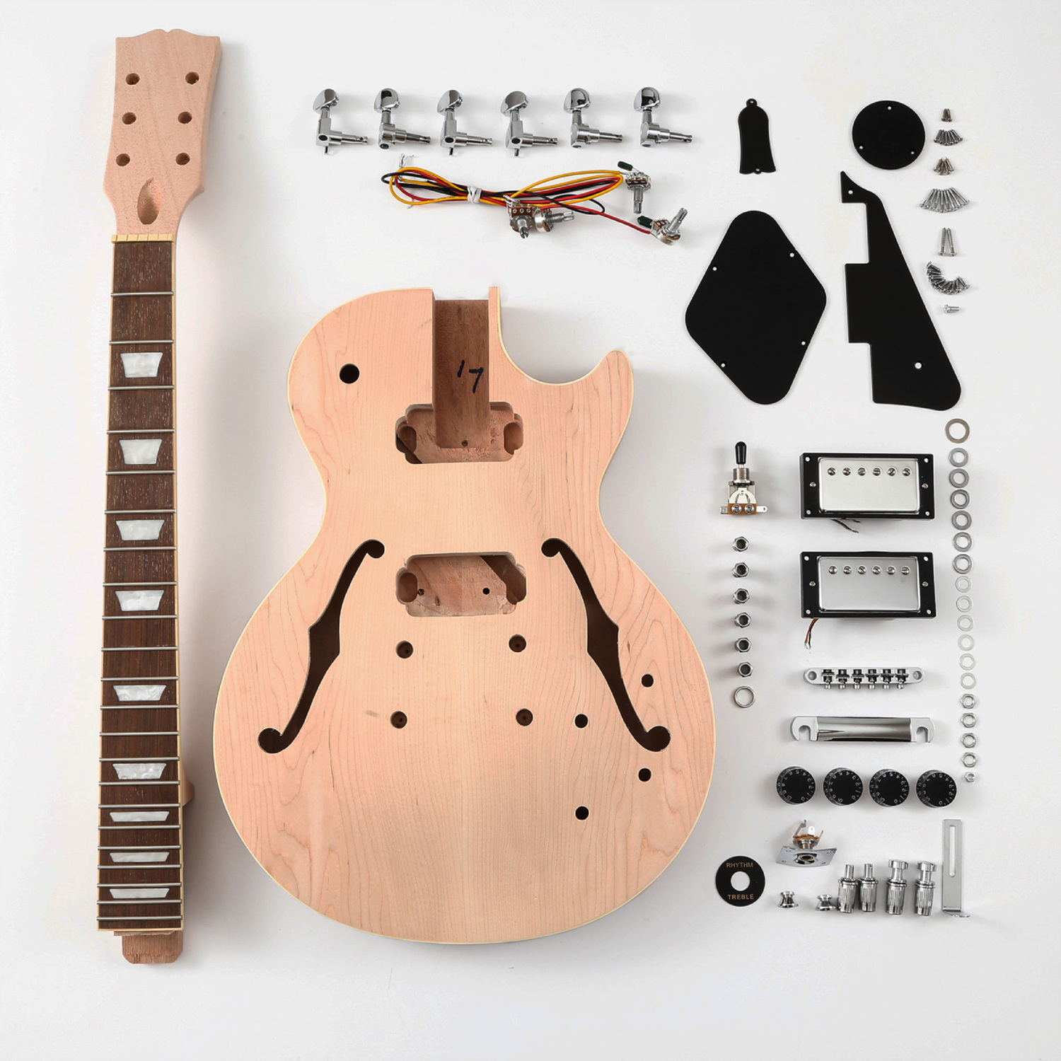 Batking DIY Guitar Kits Build Your Own Unfinished Semi Hollow Electric Guitars Project Package with All Accessories(GK01)