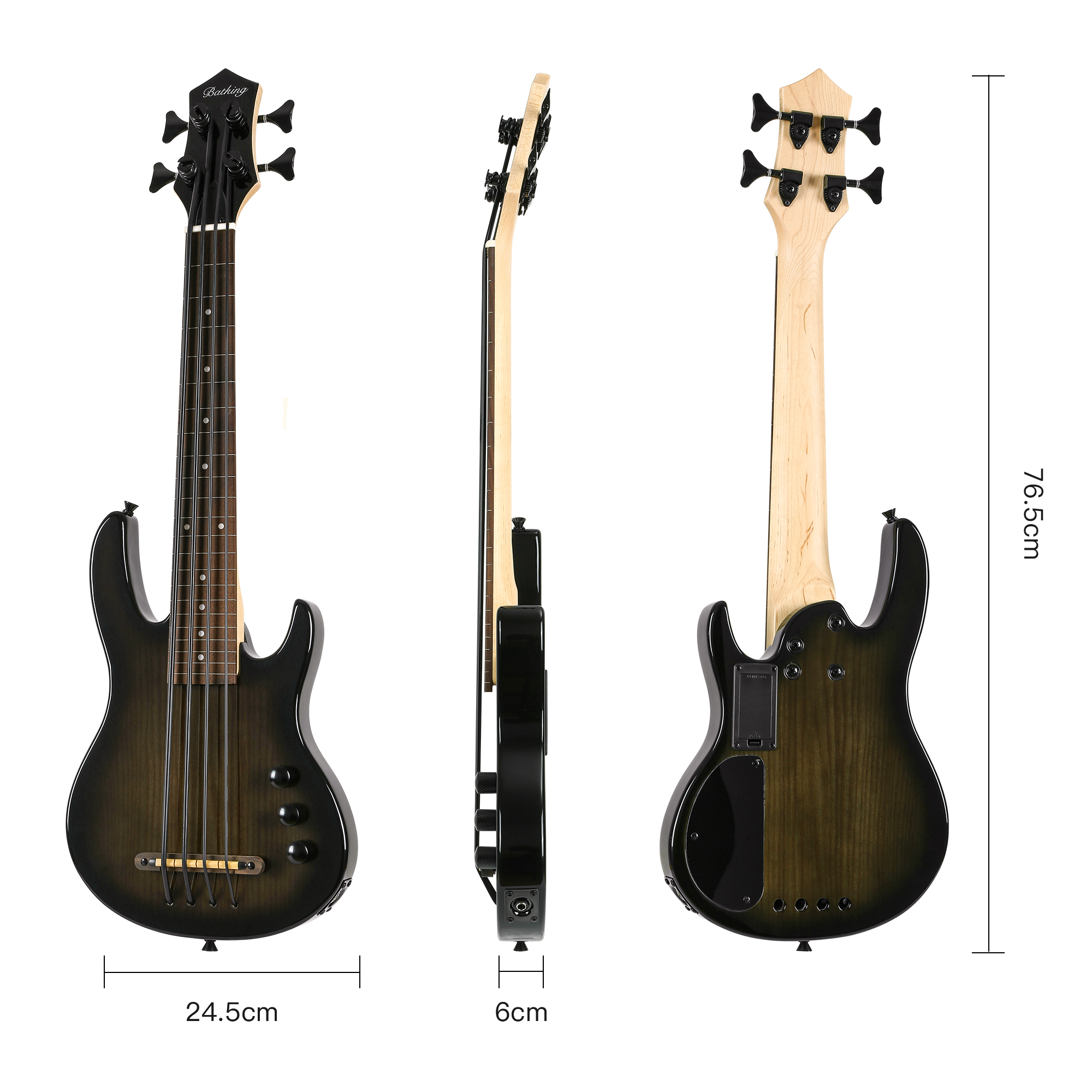 MiNi 4string only fret line ukulele electric bass without fret with black color (UBB 004)