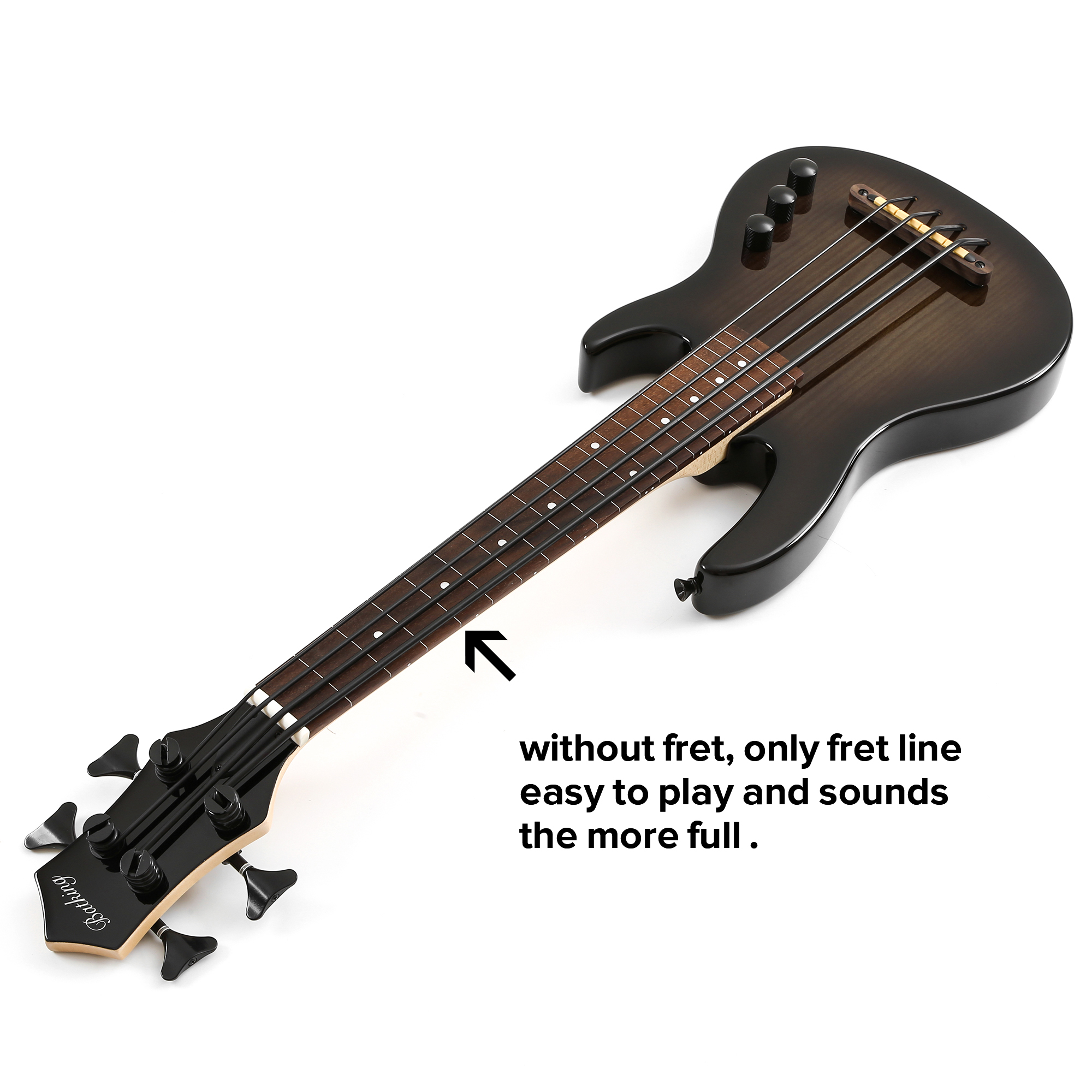 MiNi 4string only fret line ukulele electric bass without fret with black color (UBB 004)