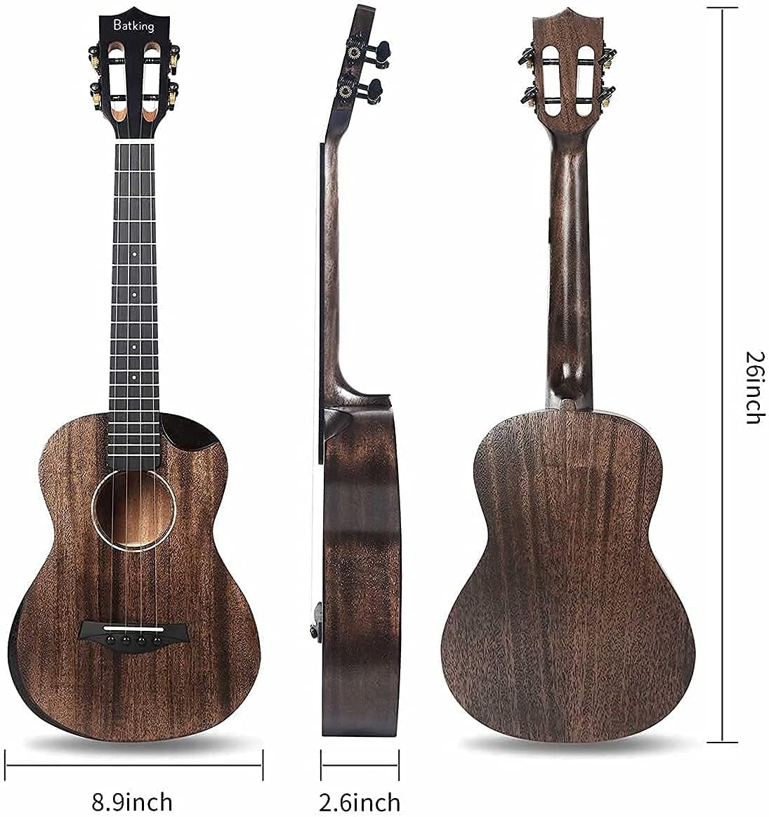 Batking Tenor Ukulele for Beginners Solid Mahognay 26 inch Hawaiian Ukuleles for Adults Professional Ukalalee with Uke Beginner Bundle Kit Gig Bag Strap Capo Tuner Italian Aquila Strings(U1)