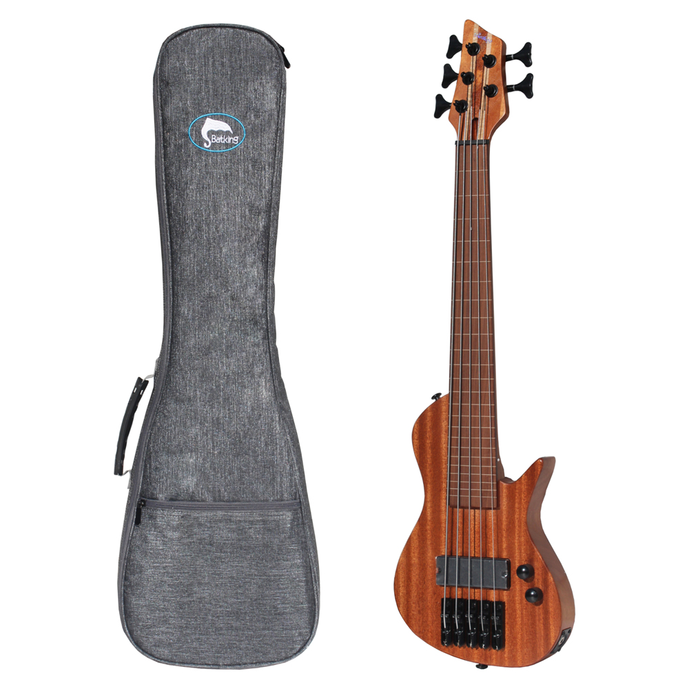 Batking Mini Ukulele Bass Electric Ubass 5 String Fretted Bass Ukelele with Gig bag