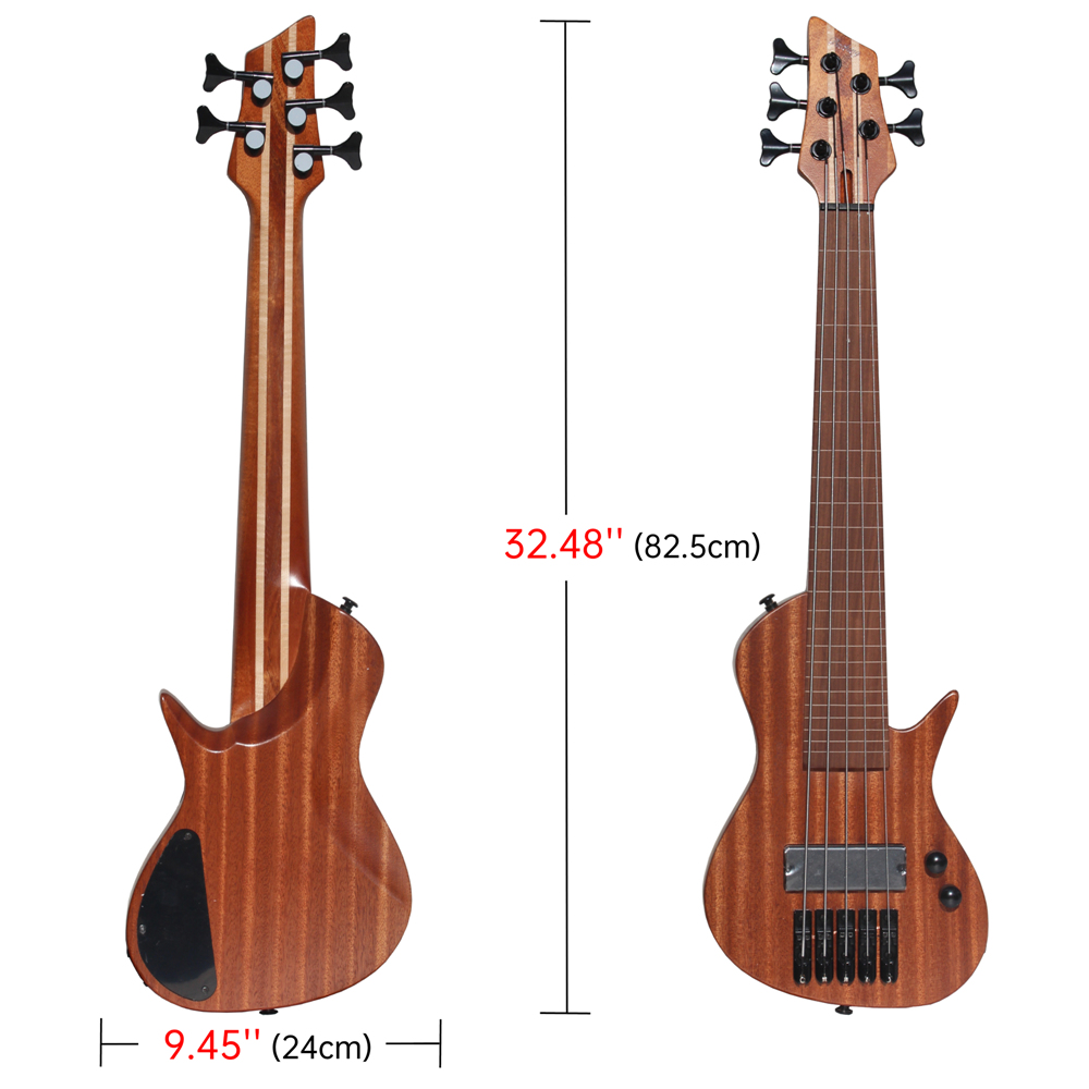 Batking Mini Ukulele Bass Electric Ubass 5 String Fretted Bass Ukelele with Gig bag