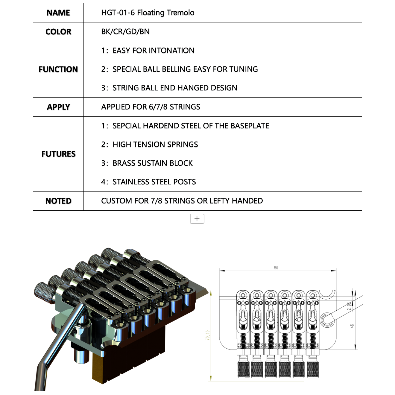 6 String Guitar Tremolo Bridge with Whammy Bar for Electric Guitar Black HGT016