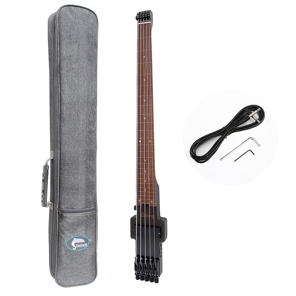 Travel Bass Guitar Electric Headless Bass 5 Strings Fretless Electric Bass with Gigbag Wire Truss Road in Black(TBH03)