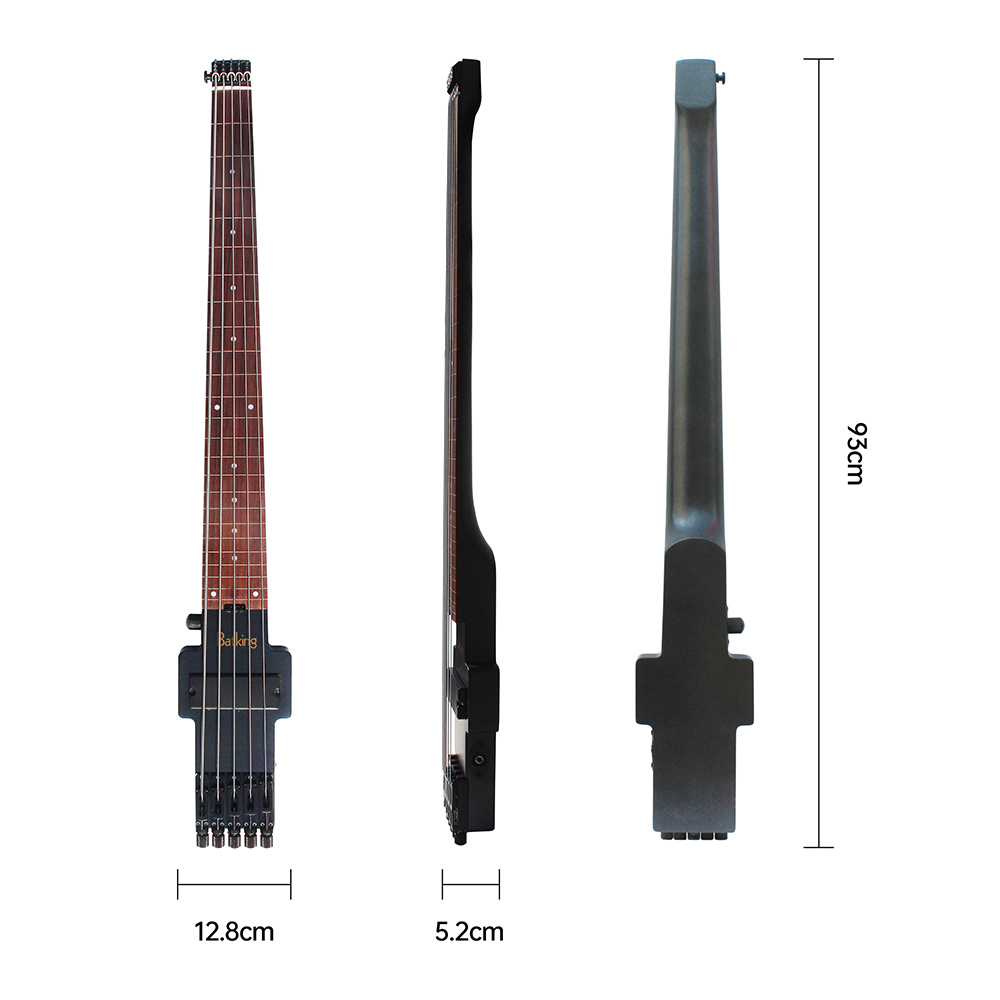 Travel Bass Guitar Electric Headless Bass 5 Strings Fretless Electric Bass with Gigbag Wire Truss Road in Black(TBH03)