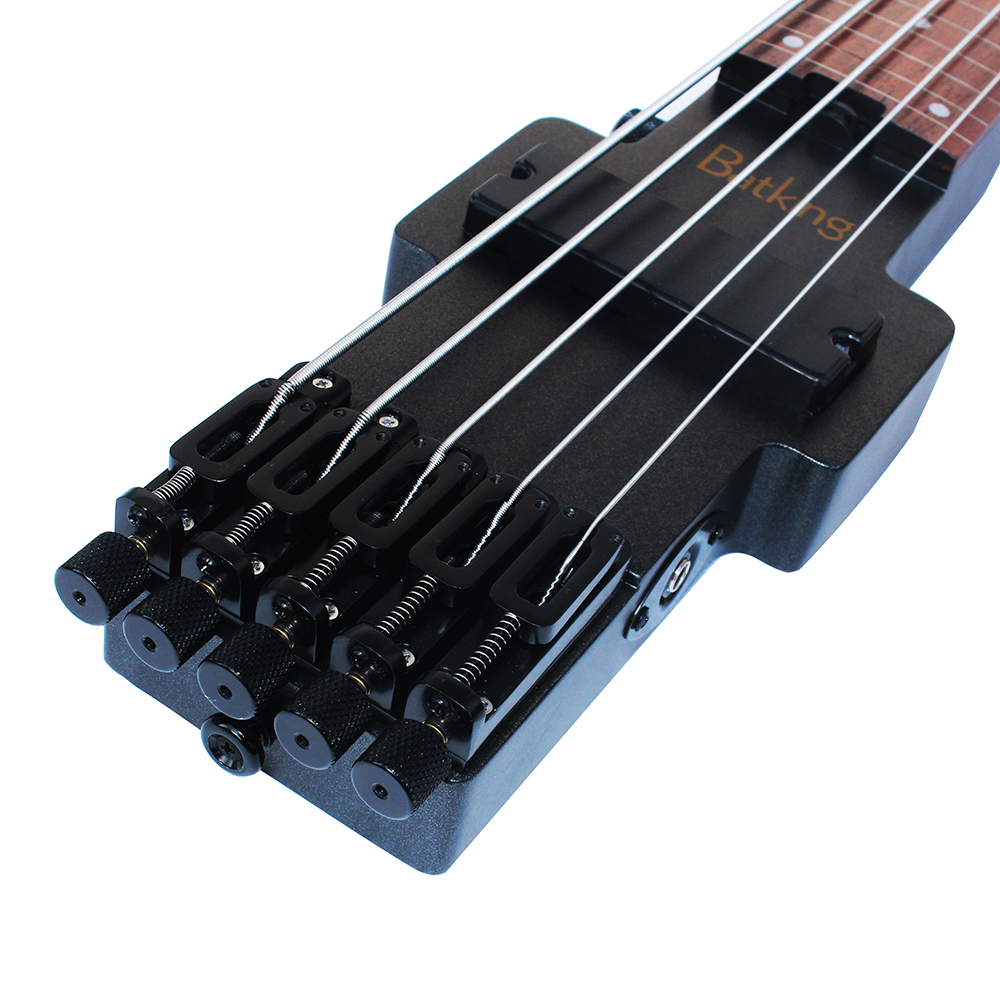 Travel Bass Guitar Electric Headless Bass 5 Strings Fretless Electric Bass with Gigbag Wire Truss Road in Black(TBH03)