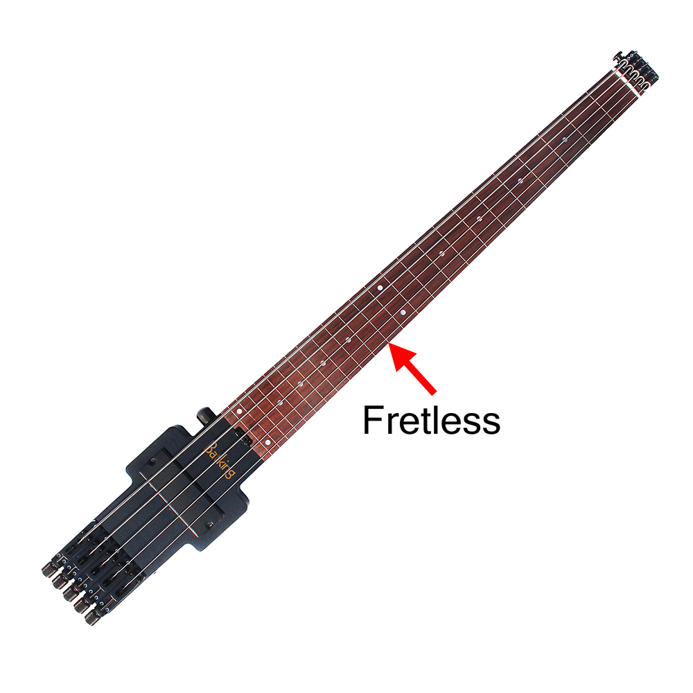 Travel Bass Guitar Electric Headless Bass 5 Strings Fretless Electric Bass with Gigbag Wire Truss Road in Black(TBH03)