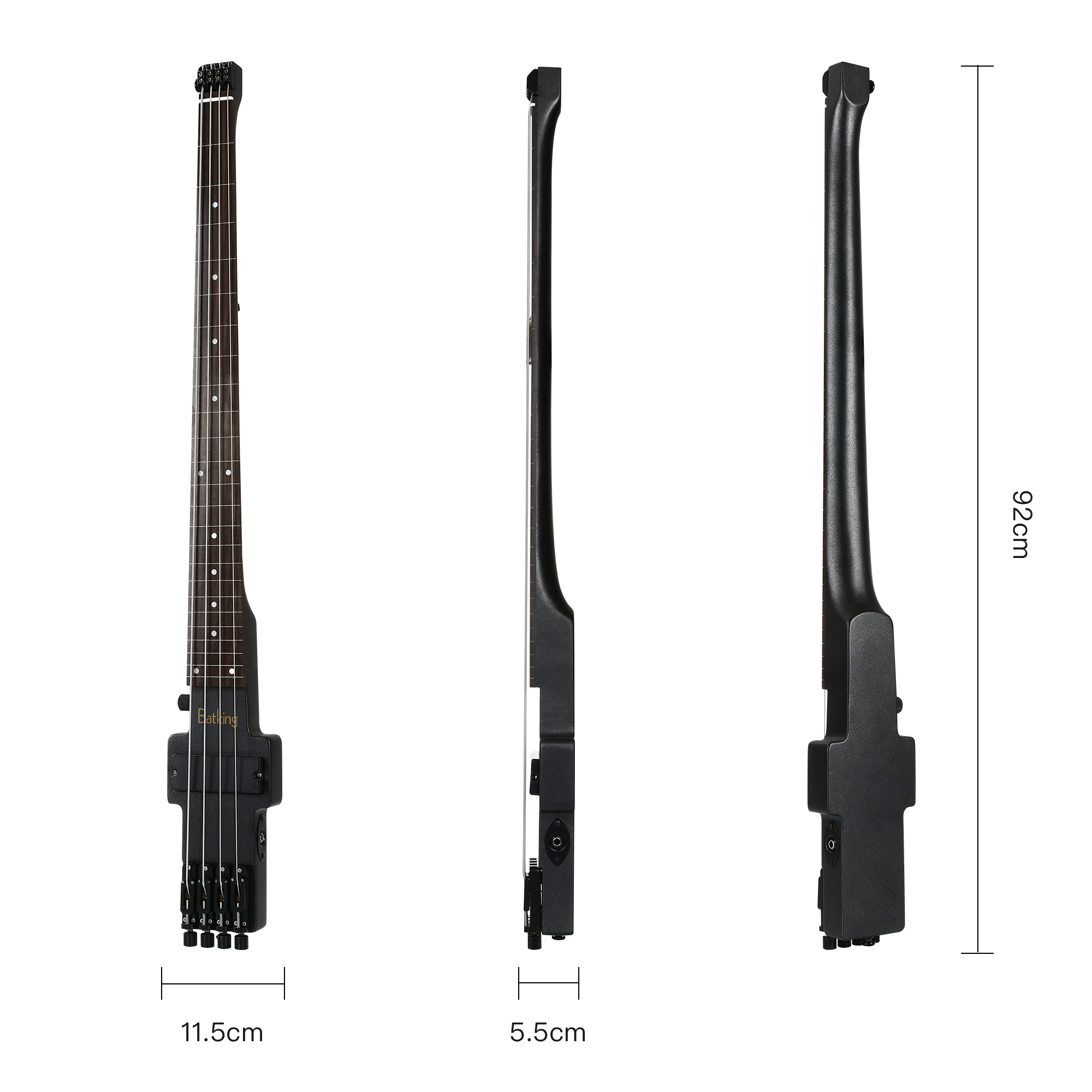 Travel Bass Guitar Electric Headless Bass 4 Strings Fretless Electric Bass with Gigbag Wire Truss Road in Black(TBH04)