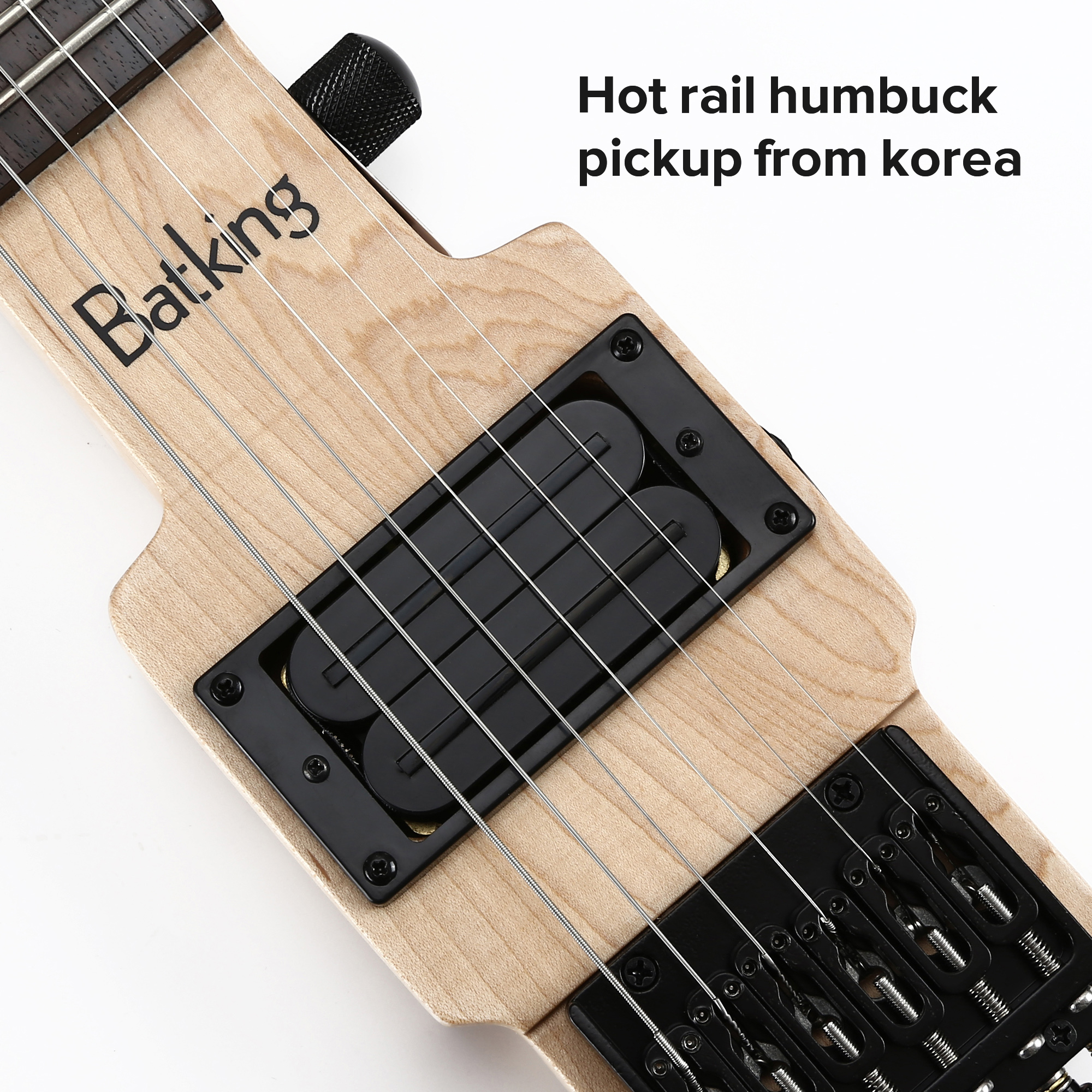 Travel Electric Guitar Headless 6 String Guitar One piece Canada maple neck through body design Double Locking Tremolo(TGH 06)