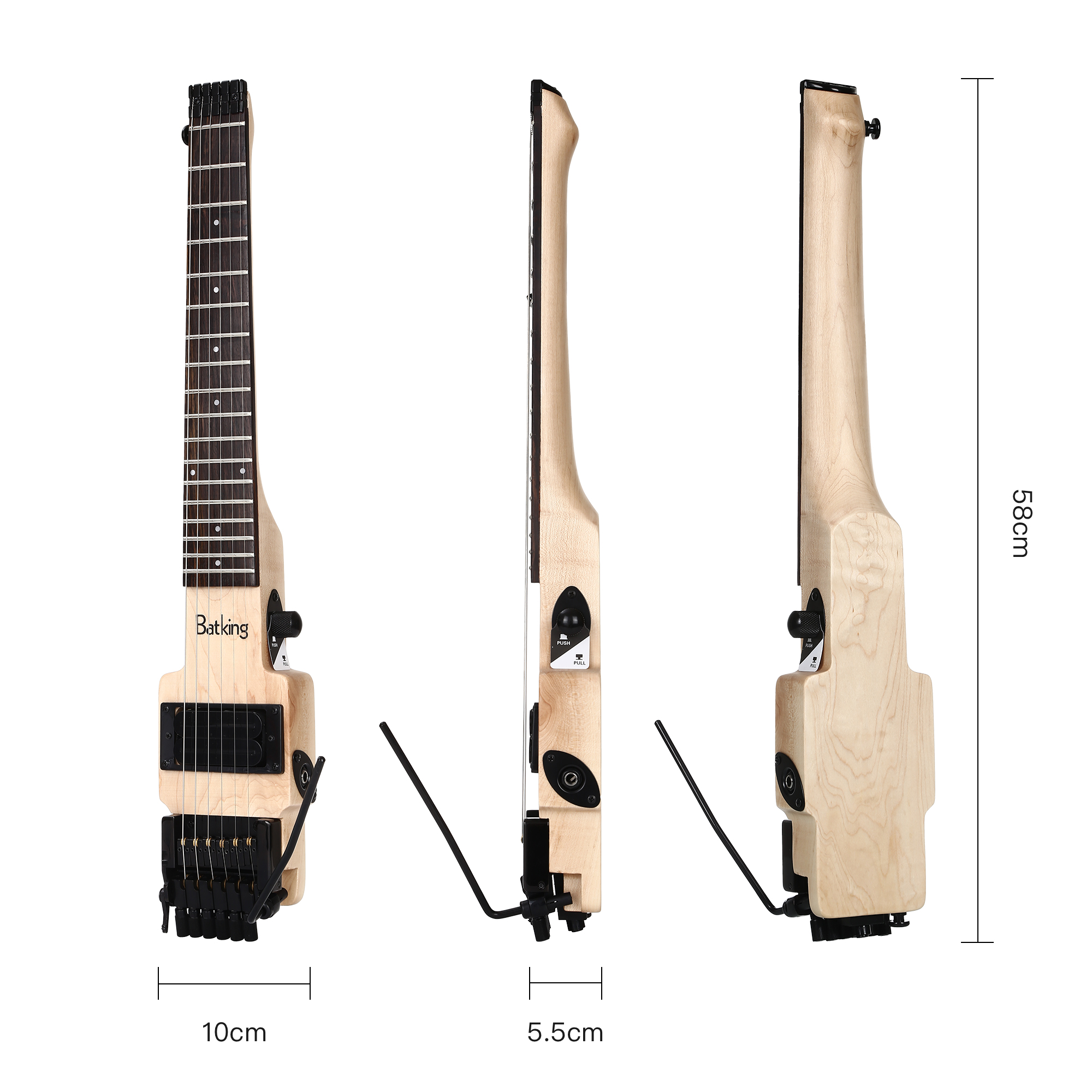 Electric Mini Travel Headless Guitar With Tremolo Canadian Maple Body With Padded Bag Push Pull Switch(TGH 07)