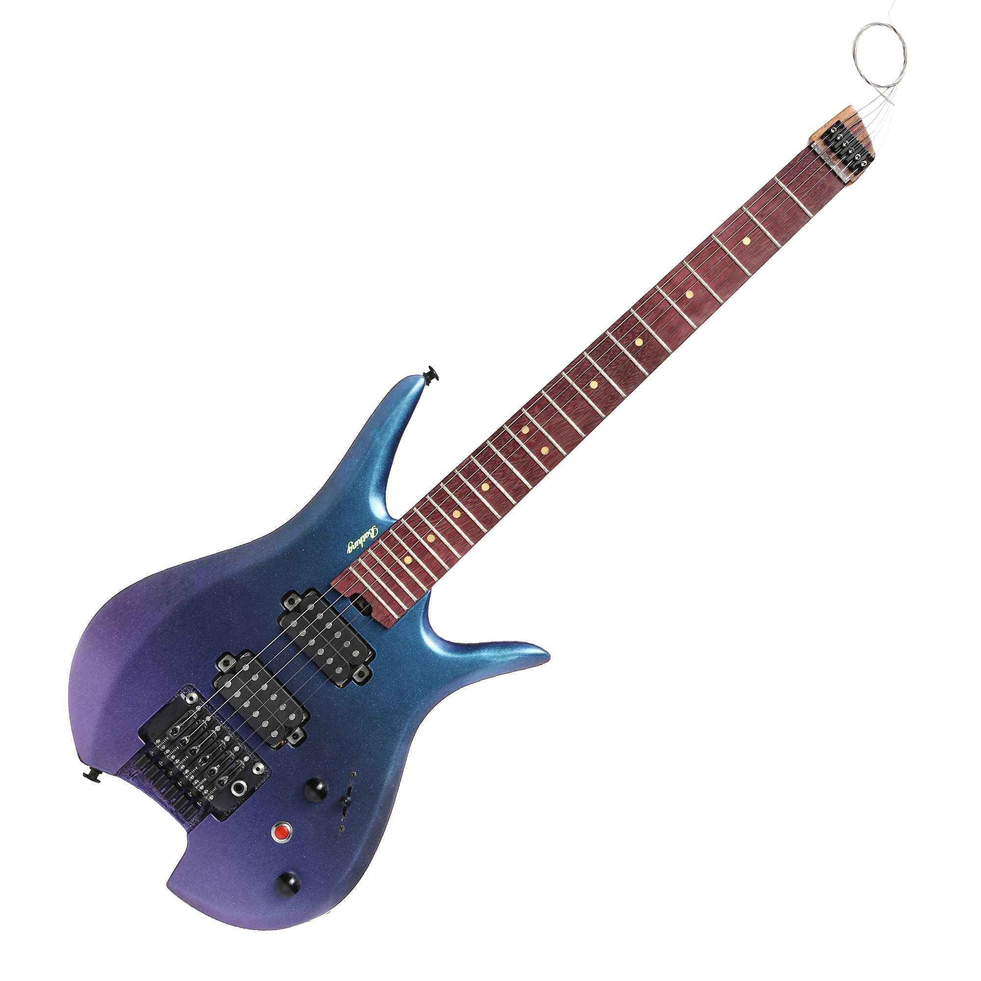 Electric Travel Headless Guitar 6 String Double Locking Tremolo Chameleon Finish with Gigbag