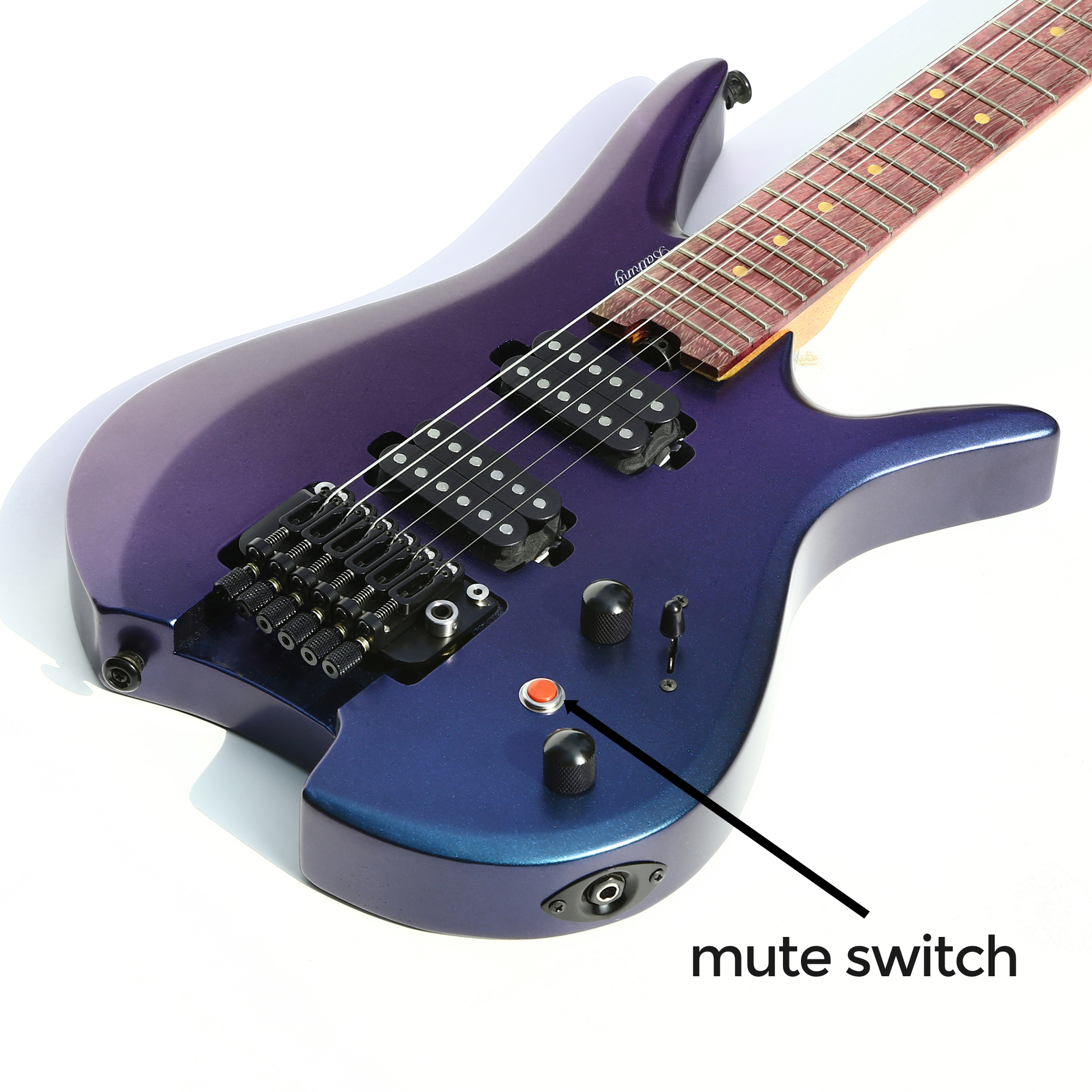 Electric Travel Headless Guitar 6 String Double Locking Tremolo Chameleon Finish with Gigbag