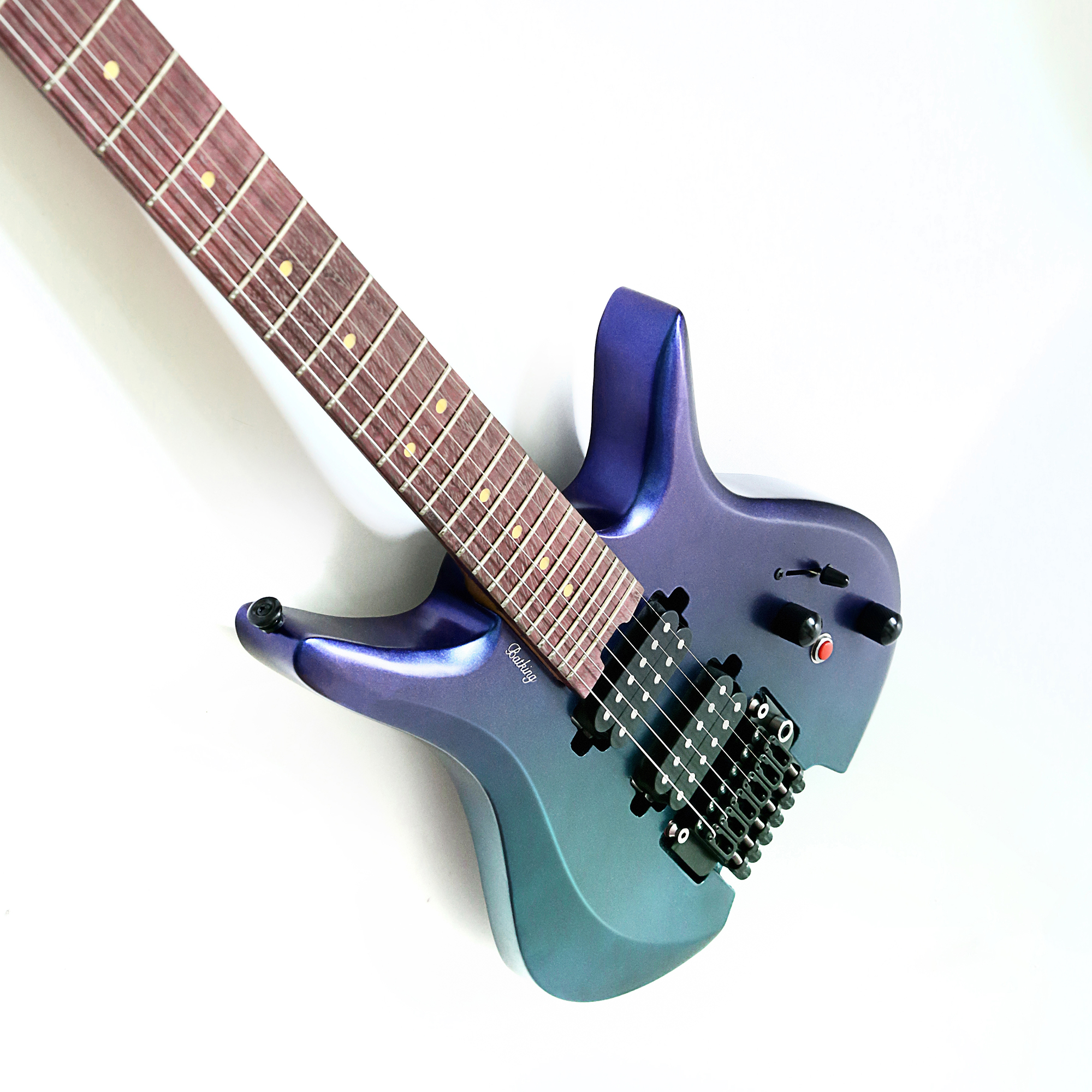 Electric Travel Headless Guitar 6 String Double Locking Tremolo Chameleon Finish with Gigbag