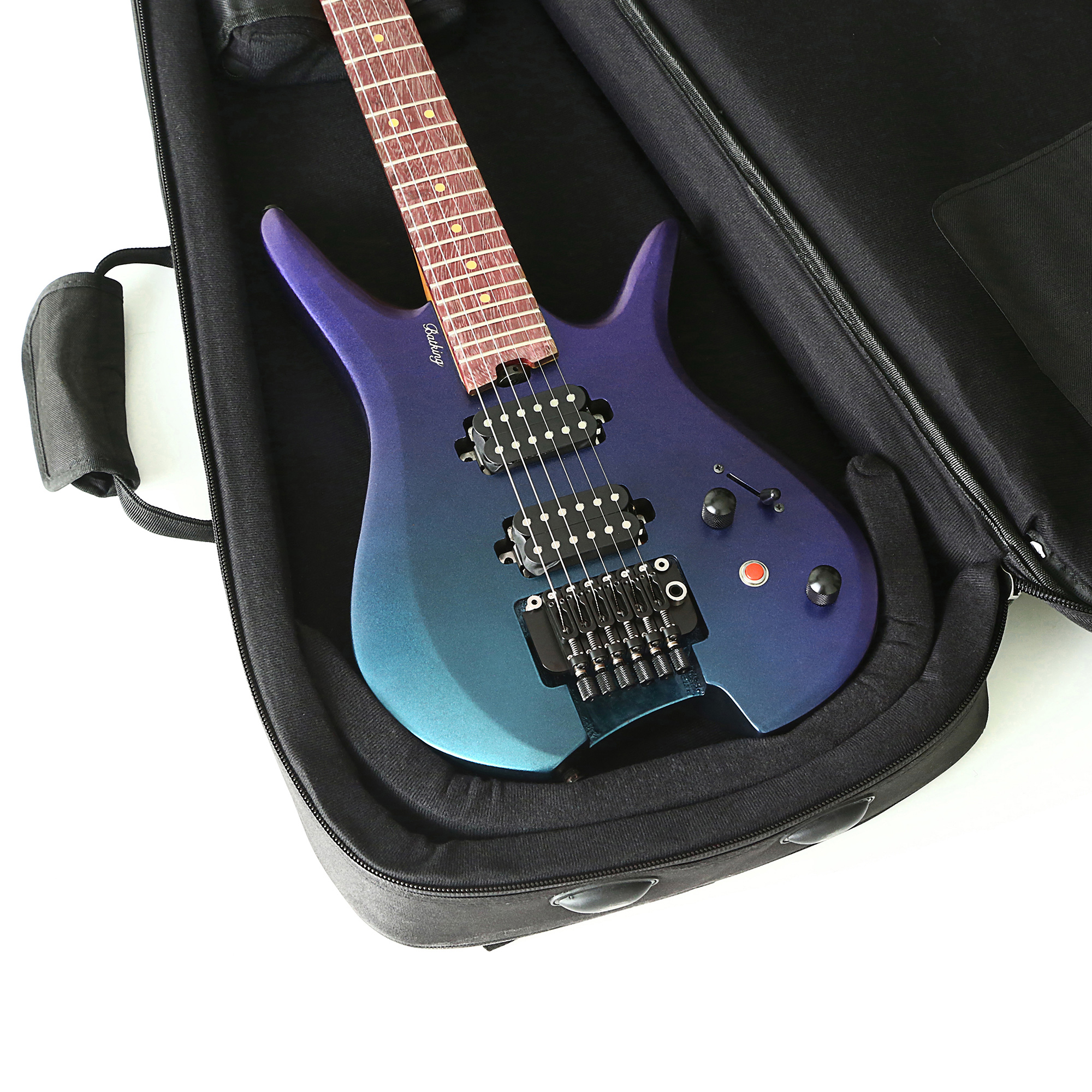Electric Travel Headless Guitar 6 String Double Locking Tremolo Chameleon Finish with Gigbag