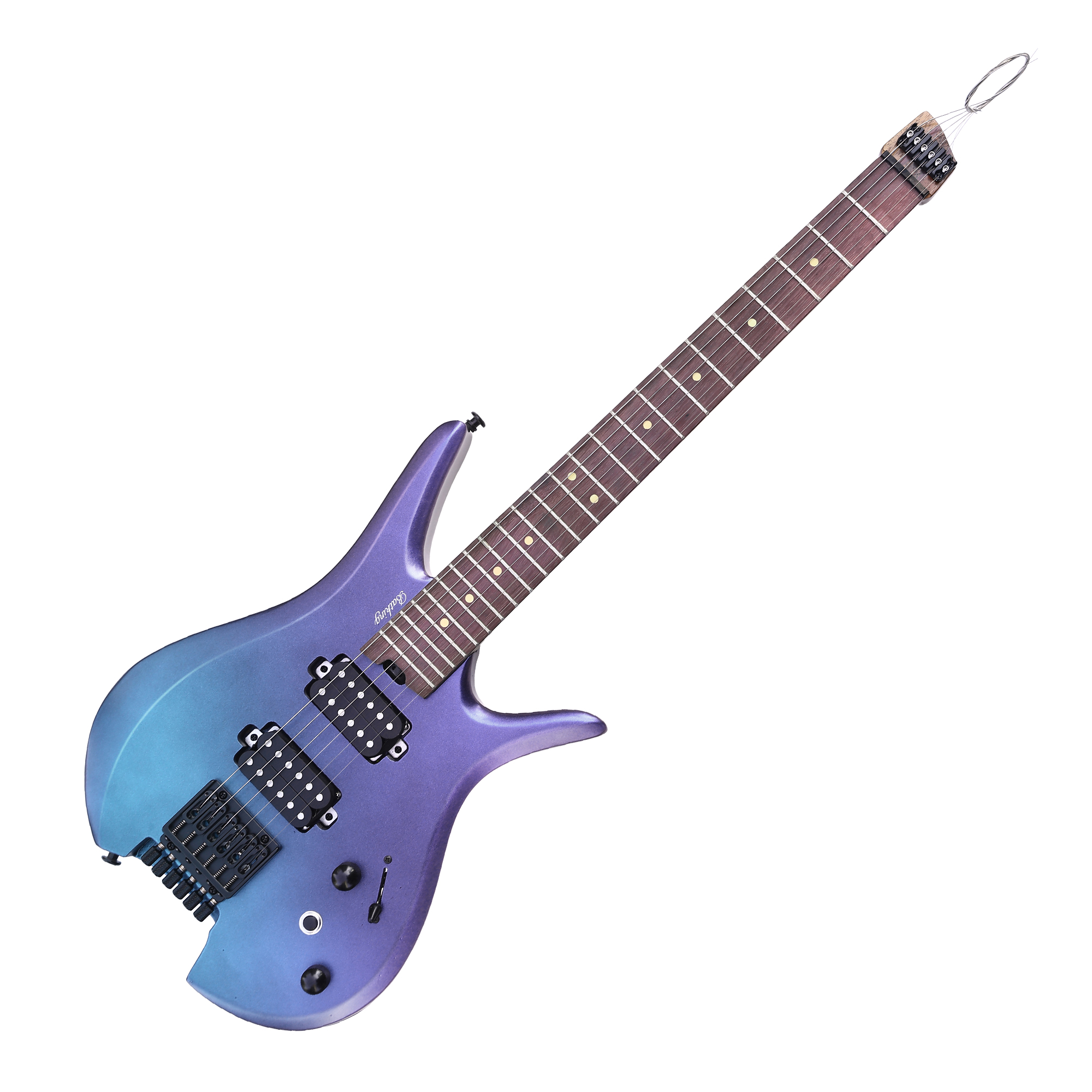 Electric Travel Headless Guitar 6 String Fix bridge Chameleon Finish with Gigbag