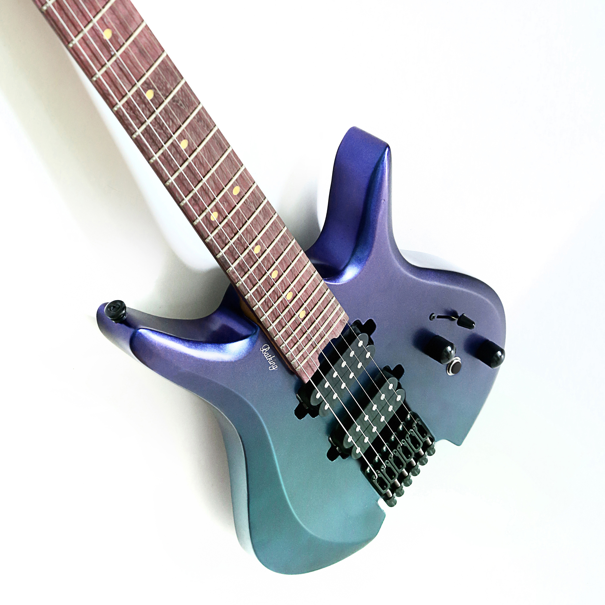 Electric Travel Headless Guitar 6 String Fix bridge Chameleon Finish with Gigbag