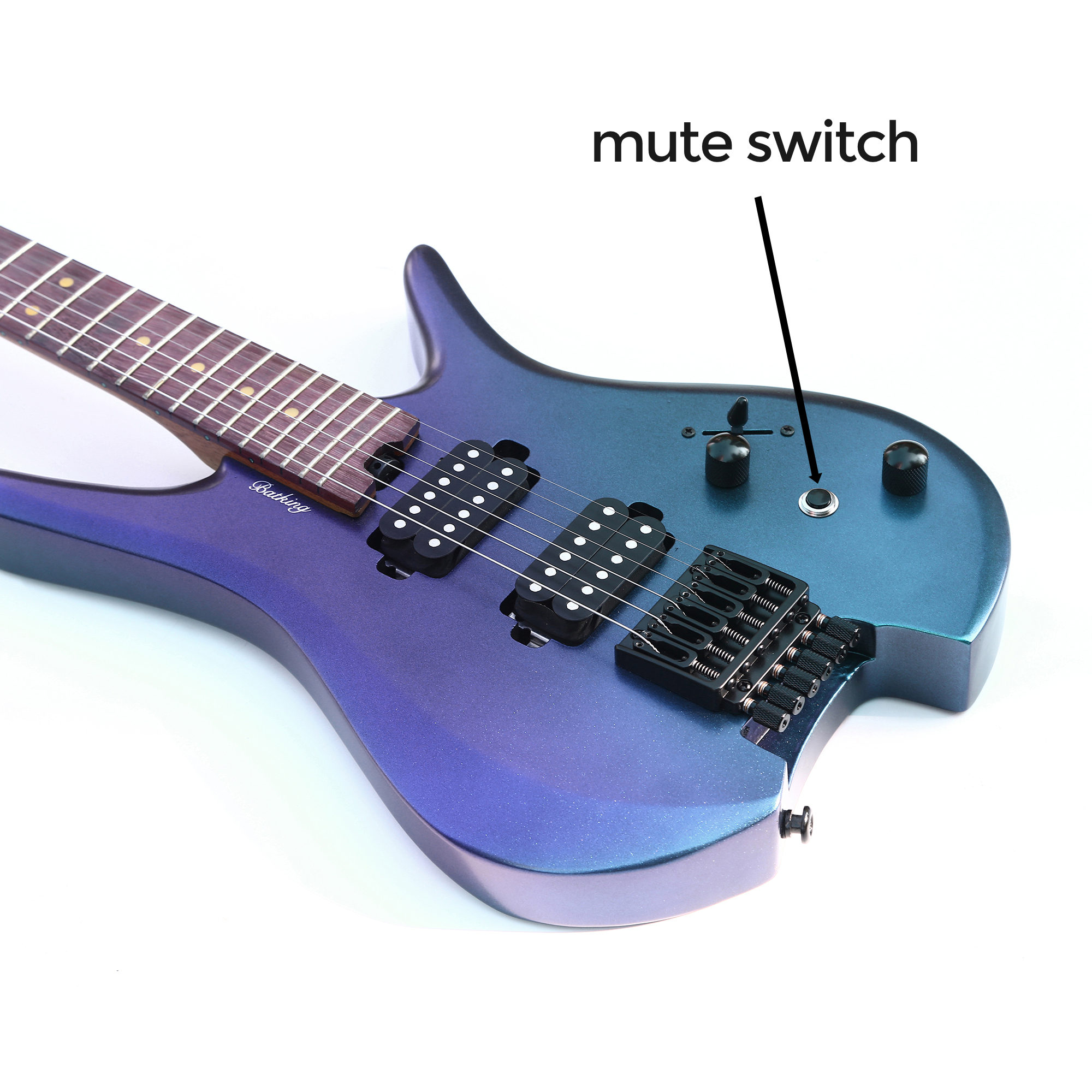 Electric Travel Headless Guitar 6 String Fix bridge Chameleon Finish with Gigbag