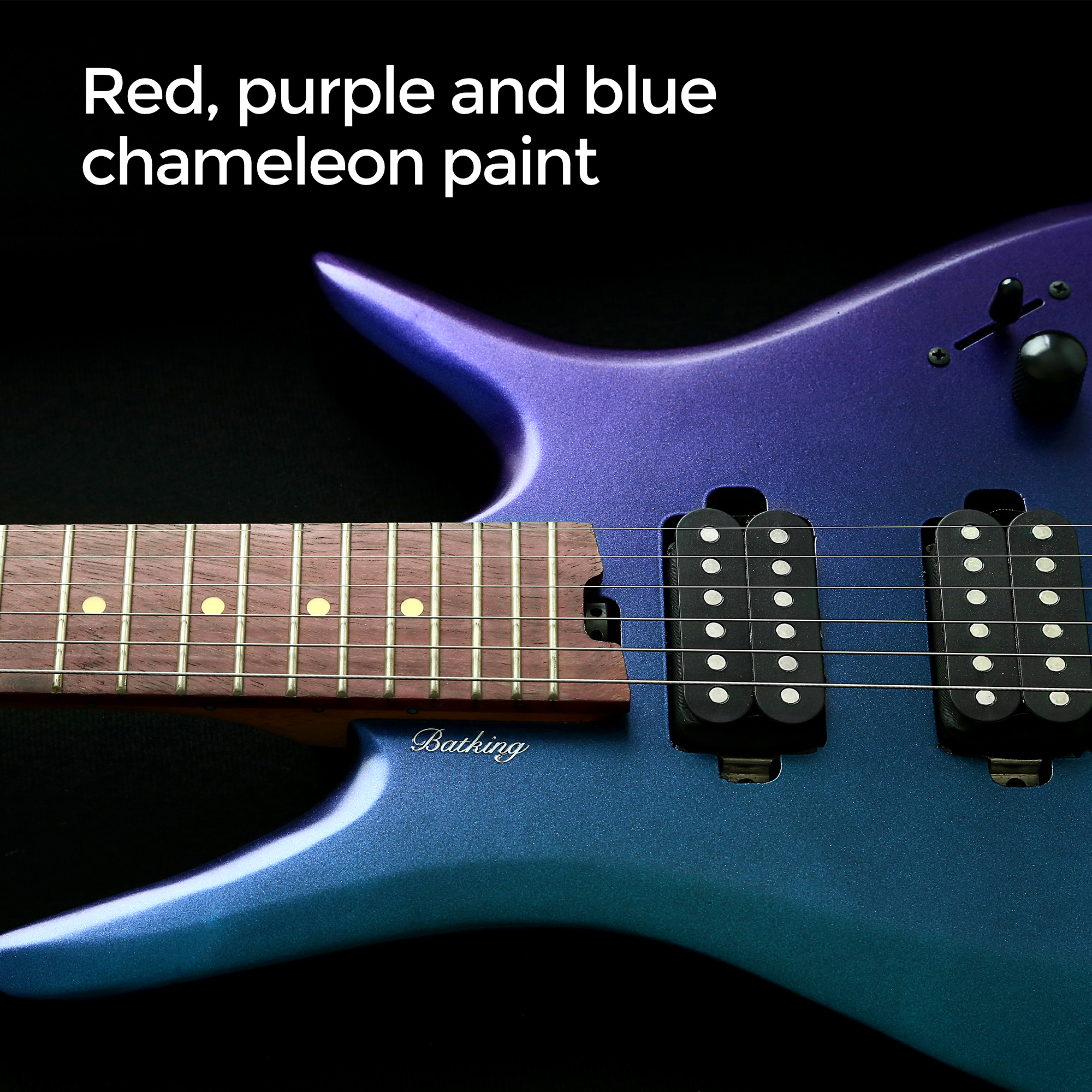 Electric Travel Headless Guitar 6 String Fix bridge Chameleon Finish with Gigbag