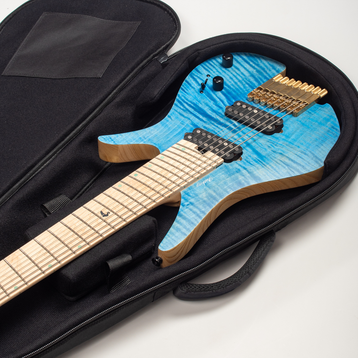 Batking 8 String Fanned Fret Headless Electric Travel Guitar with Multiscale Birdeyes Fingerboard Of Luminous Inlay