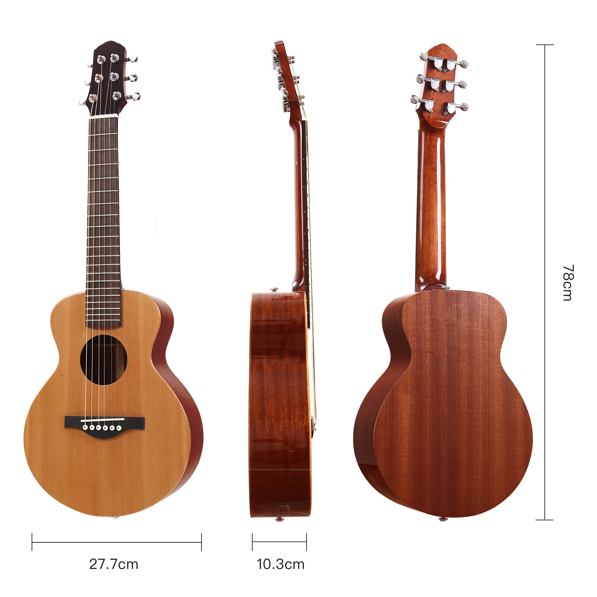 30inch Solid Mahogany Top Mini Acoustic Guitar High Tone Travel Guitar With Gigbag