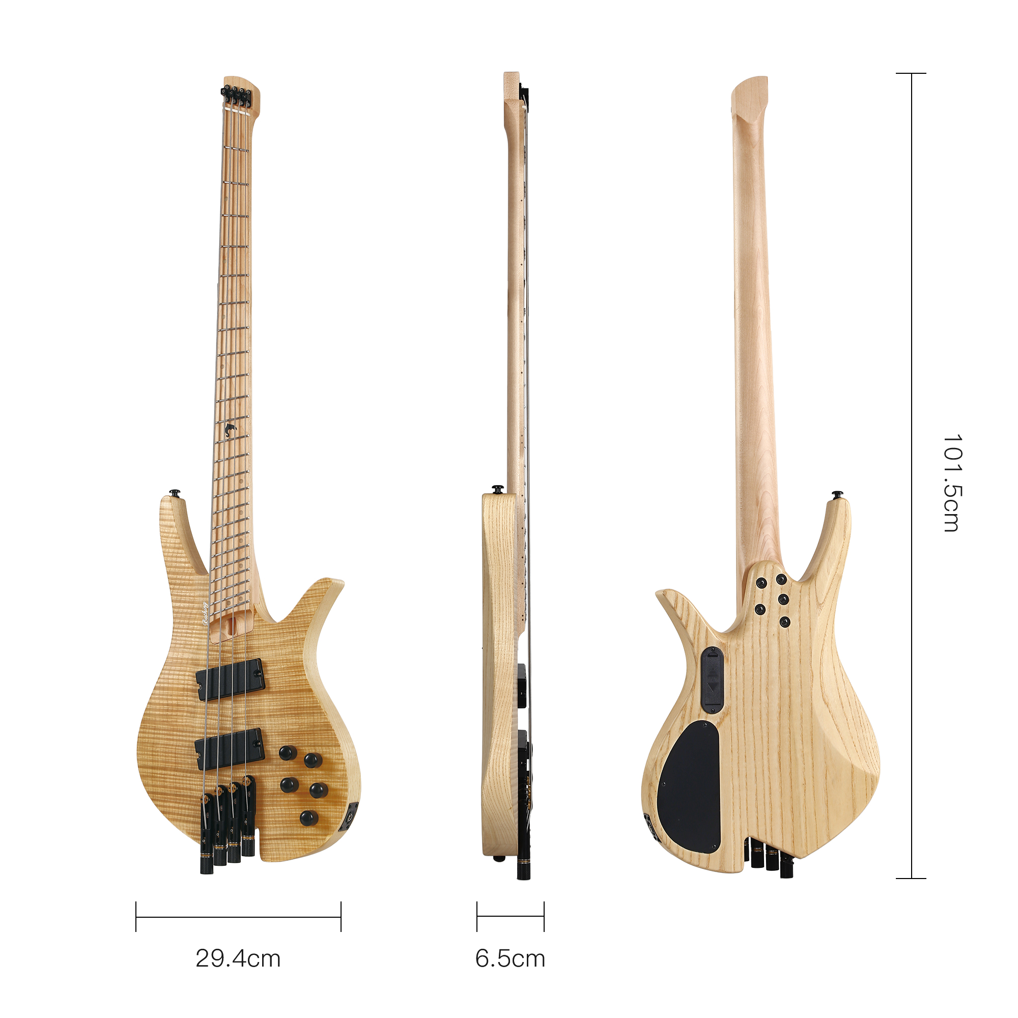 Batking Electric Bass Guitar Headless 4 String Fanned Fret Electric Bass Guitar