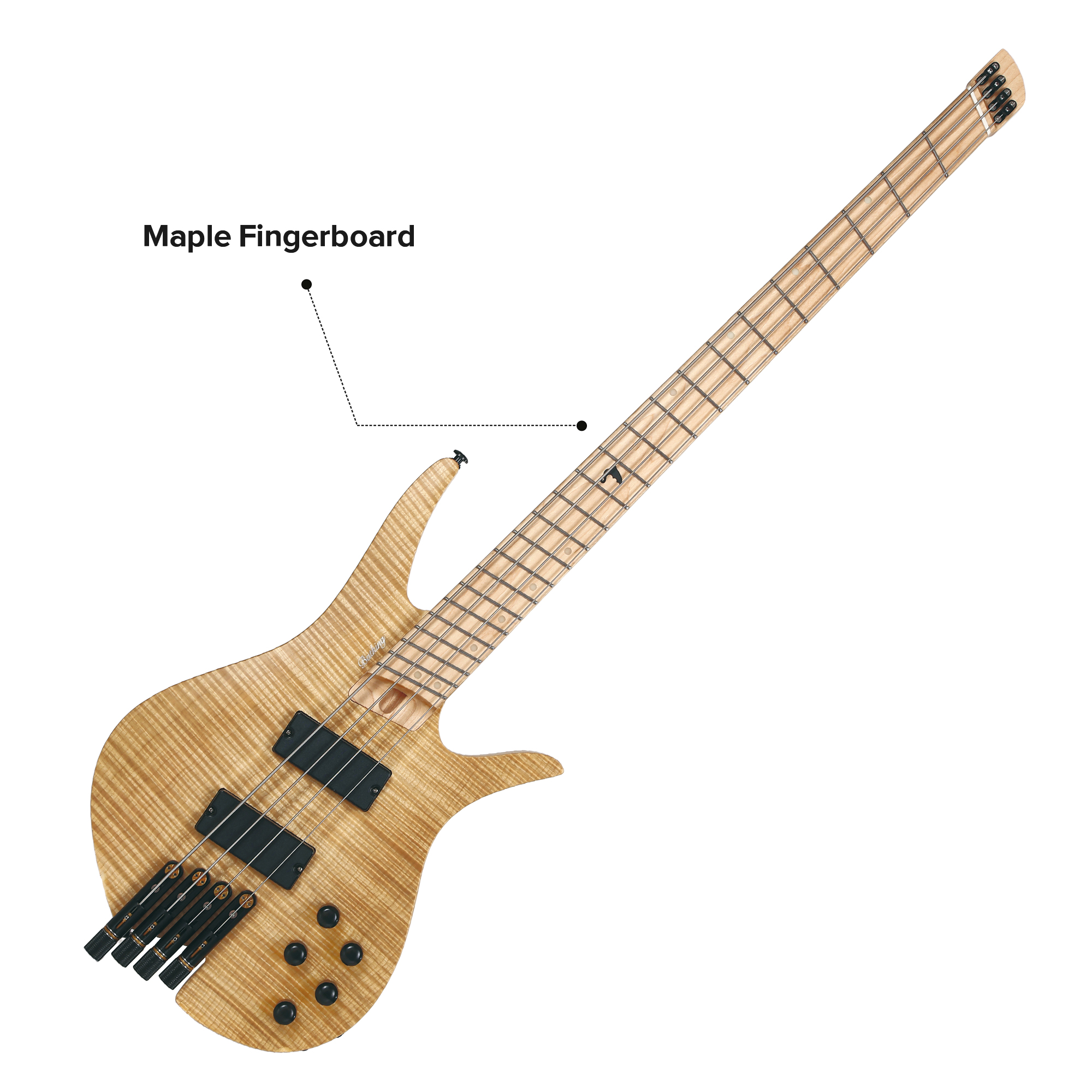 Batking Electric Bass Guitar Headless 4 String Fanned Fret Electric Bass Guitar