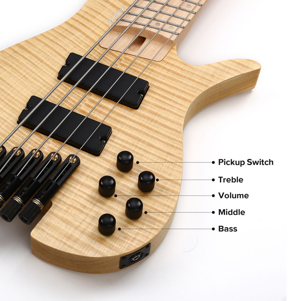 Batking Electric Bass Guitar Headless 5 String Fanned Fret Electric Bass