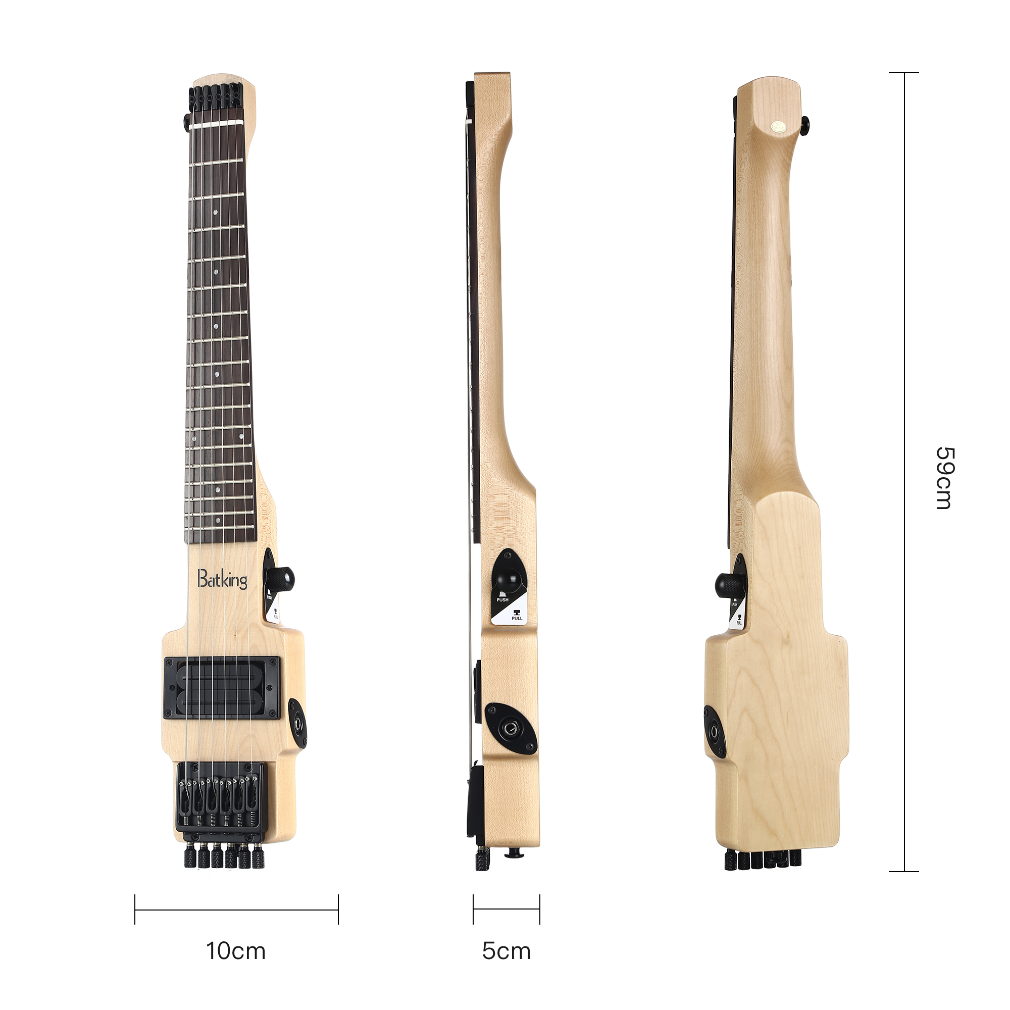 Batking Mini Travel Guitar Electric Headless Guitar Brass Fix Bridge with Gigbag(TGH 09)