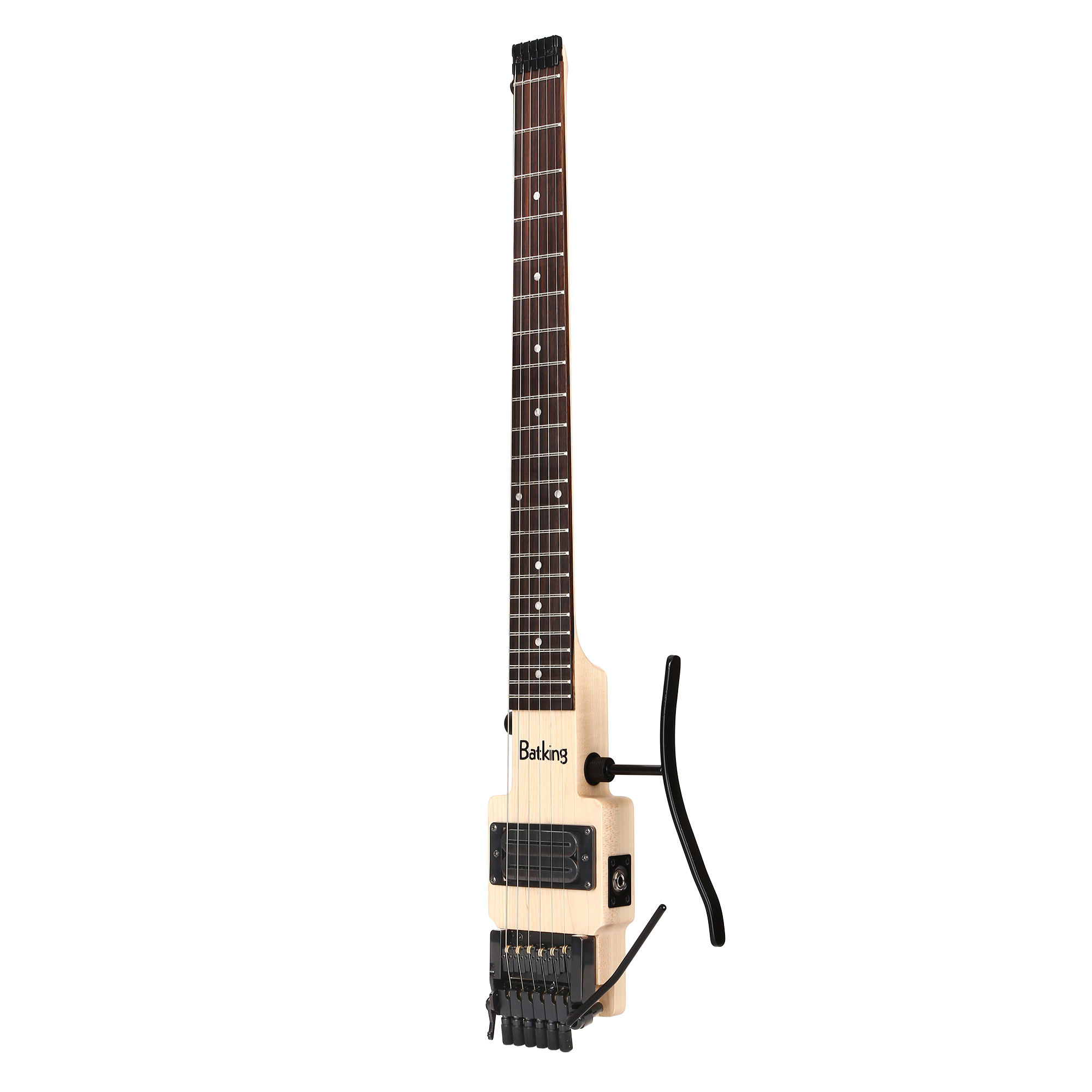 Travel Electric Guitar Headless 6 String Guitar One piece Canada maple neck through body design Double Locking Tremolo W Leg Support(TGH 02)