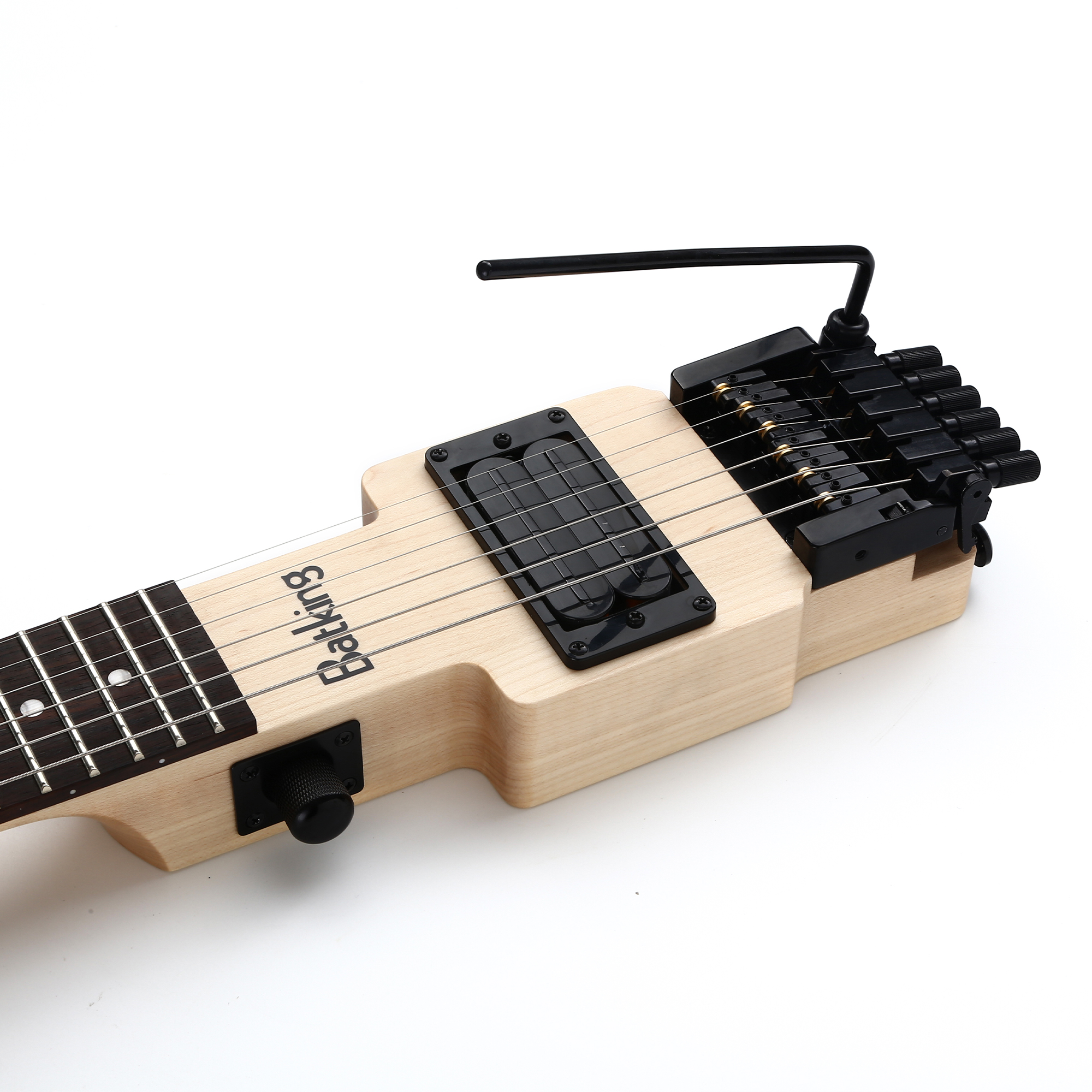 Travel Electric Guitar Headless 6 String Guitar One piece Canada maple neck through body design Double Locking Tremolo W Leg Support(TGH 02)